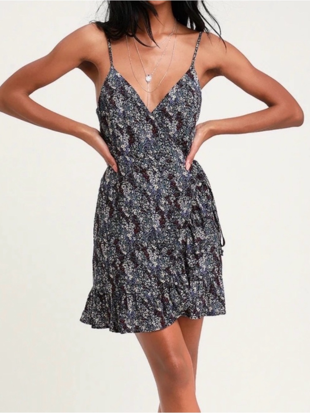 Free People Black Floral Spaghetti Strap Mini Dress